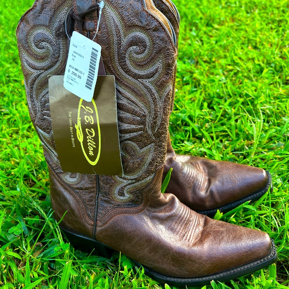 Brown leather cowboy boots!